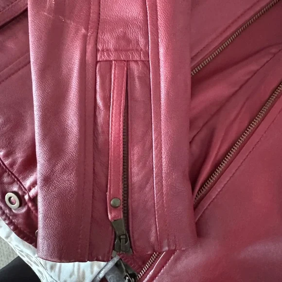 Vera Pelle Red Leather Jacket with Stand-Up Collar size 40 - Picture 8 of 9